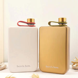 Gourde rectangulaire personnalisée avec logo, 9 oz, en acier inoxydable, style vintage vieilli, or mat et blanc crème, minimaliste, cadeau <span class=keywords><strong>de</strong></span> voyage - Product Image 3