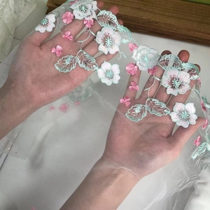 Polyester <strong>pink</strong> Bright <strong>Colorful</strong> 3 D Silky Flower Embroidery <strong>Lace</strong> 2 Tones Tulle <strong>Lace</strong> Trim for Dress Underwear Hem Curtain - Product Image 1