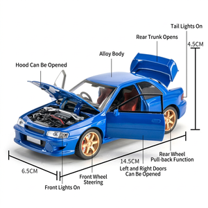 Modèle miniature de voiture de rallye JDM Classic <span class=keywords><strong>GC8</strong></span> 22B à l'échelle 1/32, avec lumières, sons, portes ouvrables, en alliage, fonction de recul, batterie au lithium - Product Image 2