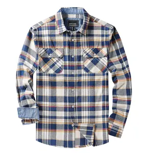 Clothing Manufacturer Men's Shirts Full Sleeve Cotton Shirts For Men 100%Cotton, Casual Check Pattern Plaid Flannel Shirt Oem