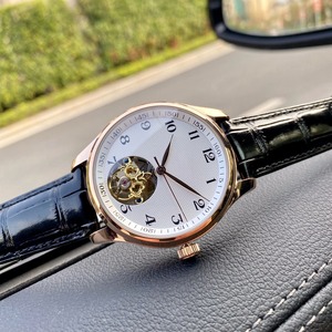 Reloj Mecánico Automático de Lujo para Hombre, Caja Dorada, Correa de Cuero, Esfera Esqueleto con Tourbillon, 38 mm, Redondo, Analógico - Product Image 2