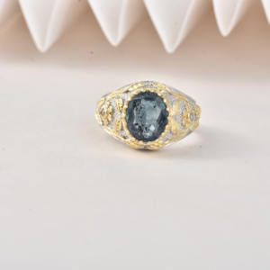 Anillo de Plata de Ley 925 con Esmeralda Ovalada, Chapado en Oro, Estilo Vintage, Hecho a Mano, Joyería de Diseño, Moku Jewellery MKJ2 - Product Image 3