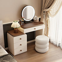 Table de toilette éclairée extensible et durable, écologique, avec miroir en verre, pour petits appartements et hôtels, avec rangement intégré