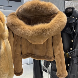 Chaqueta de Gamuza Camel con Capucha para <span class=keywords><strong>Mujer</strong></span>, Invierno 2025, Chaqueta de Cuero Auténtico - Product Image 5