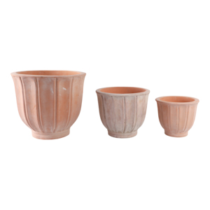 Set di 3 vasi in terracotta scanalati di diverse dimensioni per piante da interno ed esterno con bordo sagomato - Product Image 3