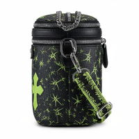 Tas Mini Bucket Pola Starburst Unik Tas Selempang Cetak Grafiti Keren Tas Bucket Kulit Imitasi Gothic Punk