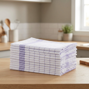 Serviettes de cuisine en coton à motif à carreaux blancs avec rayures bleues, rectangulaires, tissées, lavables en machine, écologiques - Product Image 1