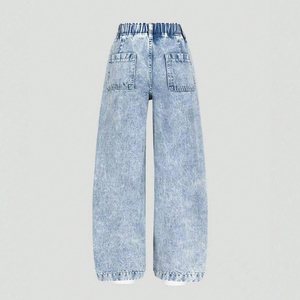<span class=keywords><strong>Jean</strong></span> baggy large à la mode pour petites filles, pantalon décontracté en denim avec <span class=keywords><strong>taille</strong></span> élastique à cordon de serrage et poches avant, pantalon pour enfants personnalisé - Product Image 2