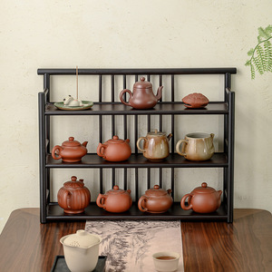 Desktop <b>Tea</b> Storage Rack 3 Tier Rectangle Standing Type For <b>Tea</b> <b>Set</b> Organizer New <b>Chinese</b> Style Decorative Ornament - Product Image 3
