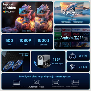 Portable Android <b>Projector</b> WiFi LCD Smart <b>Projector</b> Built-in <b>Speakers</b> 1080P Pocketable Screen for Office Study Bedroom - Product Image 2