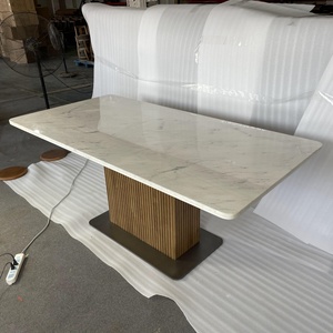 Design White Marble Top Solid Wood Base Dining <b>Tables</b> - Product Image 4