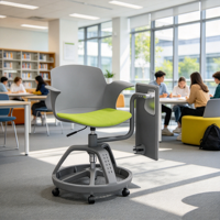 Chaise d'entraînement scolaire en plastique réglable en hauteur avec tablette intégrée, siège rembourré, base de rangement et roulettes pour salles de classe universitaires intelligentes