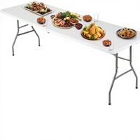 Table pliante rectangulaire de 6 pieds, portable, pliable en deux, en plastique, pour l'extérieur, avec poignée de transport, pour le parc et les pique-niques (blanc)