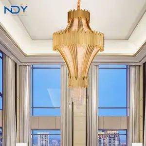 Nordic Modern Large Pendant Light High Ceiling Hanging Hotel Villa Lobby Luxury Retro Crystal Chandelier