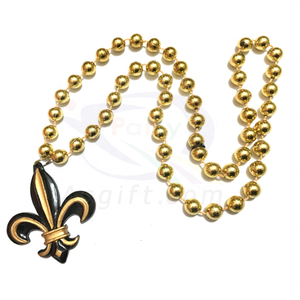 10MM 36 "Collar <span class=keywords><strong>de</strong></span> cuentas negras doradas con colgante <span class=keywords><strong>de</strong></span> <span class=keywords><strong>flor</strong></span> <span class=keywords><strong>de</strong></span> <span class=keywords><strong>lis</strong></span> brillante - Product Image 2