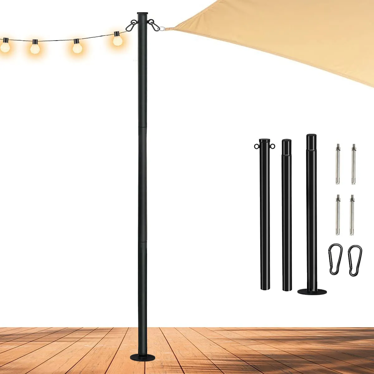 JH-Mech Party Garden Christmas Patio Backyard Upgraded Steel Post Stand for Outdoor Sun Shade Sail Pole