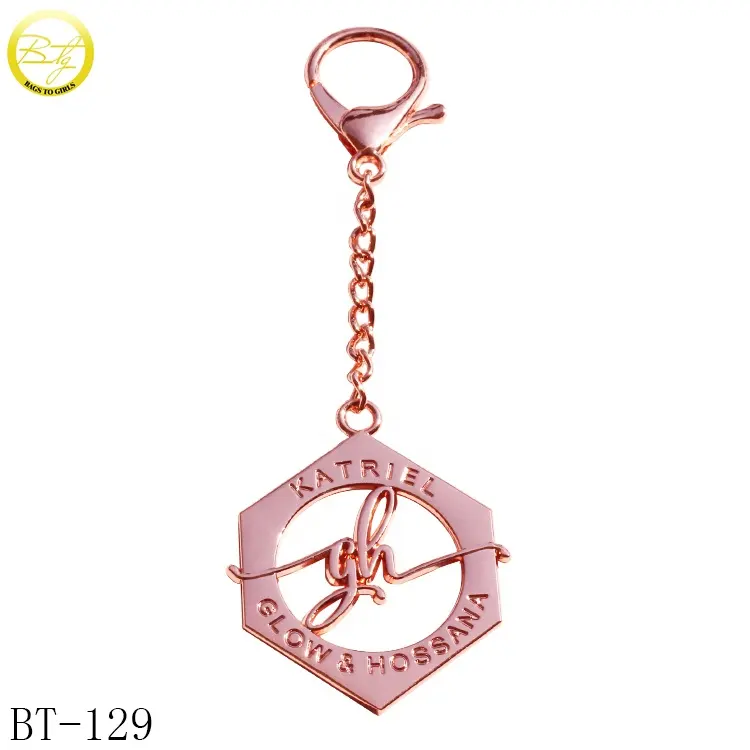 Round Metal Hang Tags Rose Gold Metal Key Chains Manufacturer Custom Hollowing Name Round Letters Words Logo Hang Tags For Bags