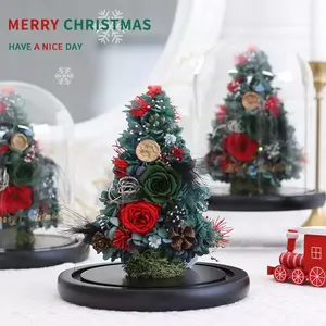 UO 럭셔리 크리스마스 산타 유리 돔 장식 2024 새해 선물 유리에 자연 보존 장미