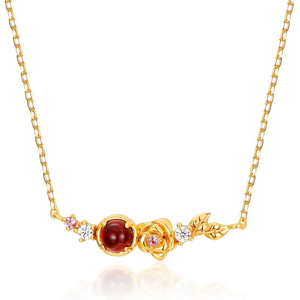 Collier de fête <span class=keywords><strong>Dan</strong></span> Jewelry de luxe en argent sterling 925 plaqué or avec grenat de laboratoire et pendentif fleur à griffes sur chaîne bambou - Product Image 1
