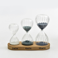 Set Jam Pasir Kreatif Buatan Tangan 3/6/10 Menit, Timer Jam Pasir Berputar dari Kaca, Dekorasi Rumah, Alat Pengatur Waktu dengan Alas Kayu