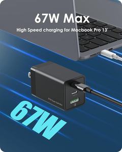 Adaptateur de <span class=keywords><strong>chargeur</strong></span> mural PD 67W GaN PPS 3 ports pour <span class=keywords><strong>Macbook</strong></span> Pro/Air Dell XPS 13 Ordinateurs portables HP iPhone Samsung III <span class=keywords><strong>Chargeur</strong></span> rapide USB C 67W - Product Image 2
