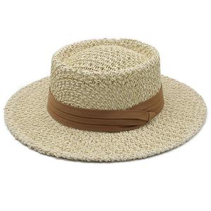 Chapeau de soleil d'été unisexe réglable pour l'extérieur, style vintage décontracté, en paille de papier, avec dessus incurvé, bord plat en fourrure et design ajouré, type Jazz - Product Image 1