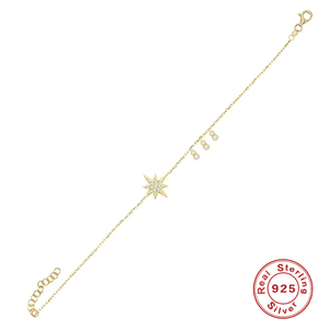 Pulsera Ajustable de Circonitas con Forma de Estrella de Ocho Puntas y Dije de Oro y Plata de 18 Quilates - Product Image 2