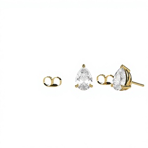Boucles d'oreilles minimalistes plaquées or 18 carats, solitaires en diamant taille poire, bijoux fins pour femmes - Product Image 2
