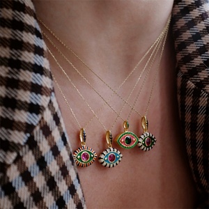 Fashion Zircon <b>Necklace</b> rainbow Enamel Evil Eyes Dangle Charm <b>Necklace</b> Jewelry - Product Image 3