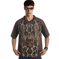 T-shirt en jersey léger vintage pour homme, imprimé léopard, col en V, coupe ample, style streetwear hip-hop, pour homme