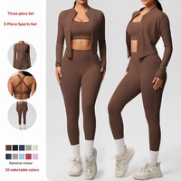 Ensemble de yoga personnalisé 3 pièces : soutien-gorge de sport, veste et leggings – Tenues d'entraînement pour femmes – Fabricant OEM ODM Marque Privée Vente en Gros – Ensemble de gym