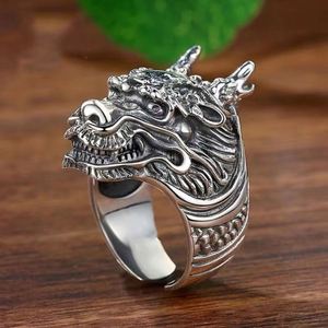Punk Male Open <b>Adjustable</b> <b>Ring</b> Retro Chinese Style Dragon Head <b>Ring</b> for Men Accessories Hip Hop Jewelry Viking Jewelry Band - Product Image 6