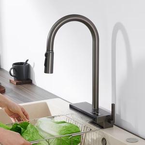 Grifo de cascada de latón de gran tamaño, grifo de fregadero de cocina montado en cubierta doble Digital, salida de agua fría y caliente, superficie numerada para - Product Image 5