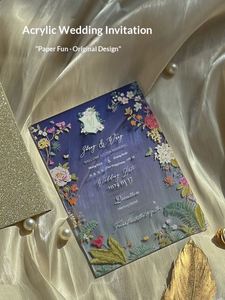 Invitaciones de Boda y Cartas de Compromiso de Acrílico con Ilustraciones Florales Pintadas a Mano, Estilo Empresarial Elegante de Alta Gama - Product Image 4