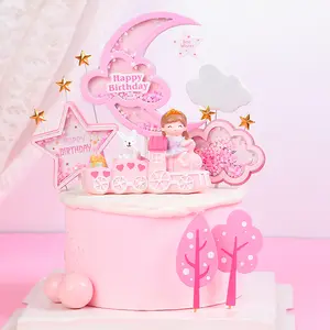 Hiasan Puncak Kue Pelangi Awan Bintang Selamat Ulang Tahun Dekorasi Puncak Kue Spanduk untuk Pesta Ulang Tahun Baby Shower