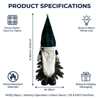 Arbre de Noël Gnome en PVC de 60 cm pré-éclairé par LED, forme minimaliste, cadeau élégant pour les amis, pour une ambiance festive et de la joie.