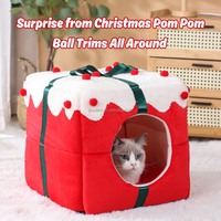 Lit pour chat en forme de boîte cadeau de Noël, nid douillet et épais pour chat, maison pour animaux antidérapante pour chiot et chaton