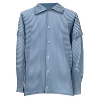 Miyake Style japonais chemise à manches longues veste pour hommes Simple décontracté transfrontalier col rabattu rayé plissé haut hiver
