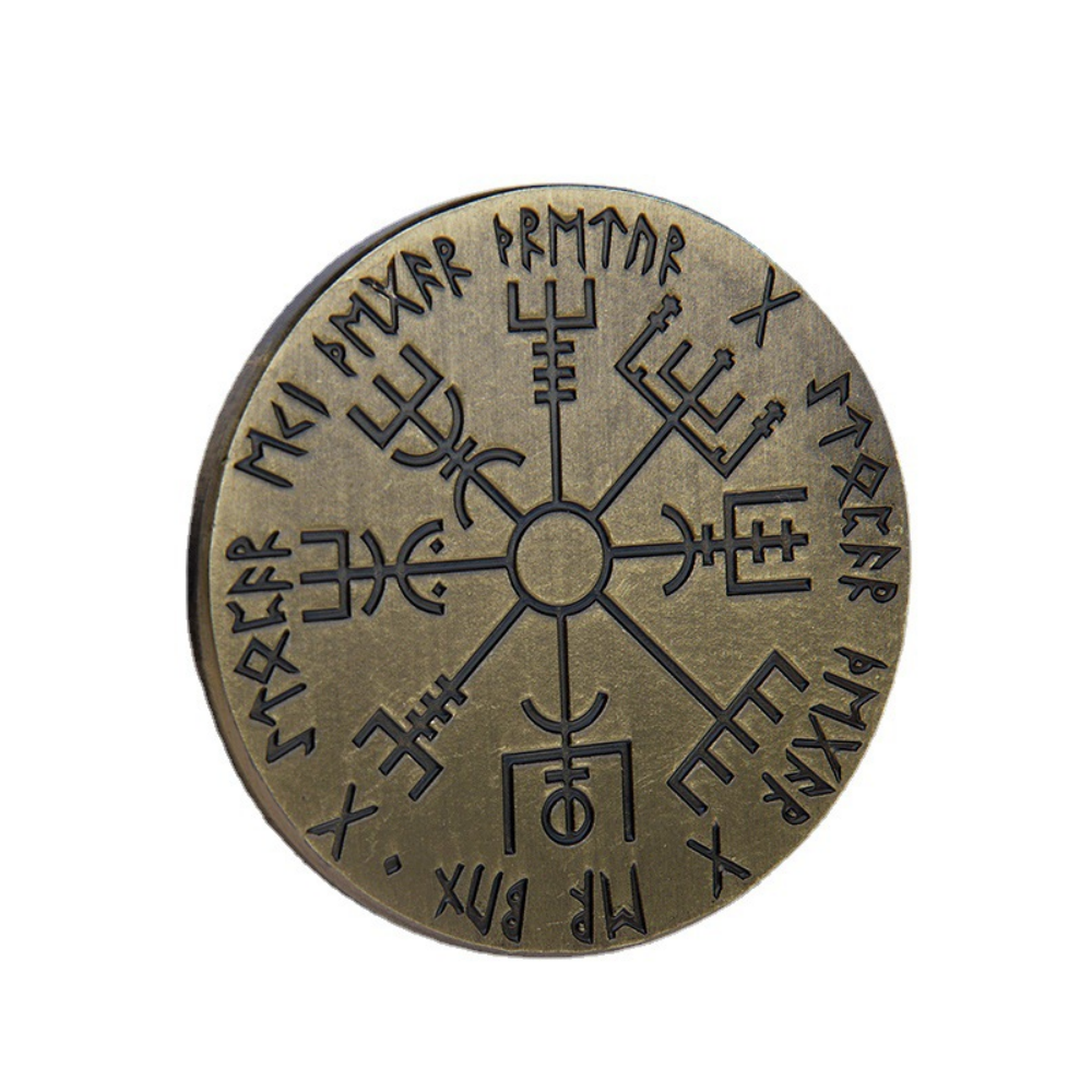 Nordic Viking Odin Logo Kompas Herdenkingsgoud Zilver Koperen Munt 3d Reliëf Medaille Amulet Metalen Ambacht