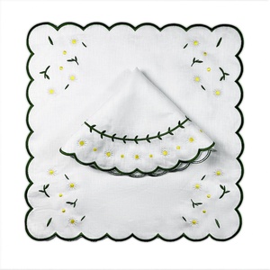 Wholesale Flower <b>Linen</b> Napkins Wedding with Embroidered Edge <b>Table</b> <b>Cloth</b> Scalloped <b>Linen</b> Napkins Eco Friendly French Luxury Flax - Product Image 3