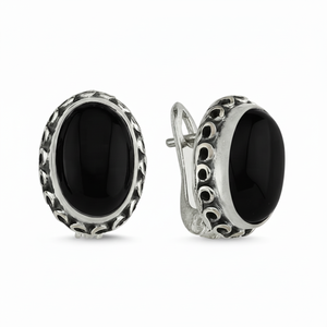 Boucles d'oreilles vintage en argent sterling 925 plaqué or Offre Spéciale avec pierres précieuses en onyx noir pour les occasions d'anniversaire et de fête - Product Image 1