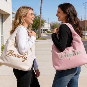 Personalized Corduroy Tote Bag, Embroidered Name Handbag, Custom Travel Shoulder Bag with Zipper, Mother's Day, <b>Bridesmaid</b> <b>Gift</b> - Product Image 3