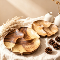 Plateau en bois massif sculpté à la main, 3 zones, pour fruits secs et collations, bol en bois divisé, décoration de table pour la maison
