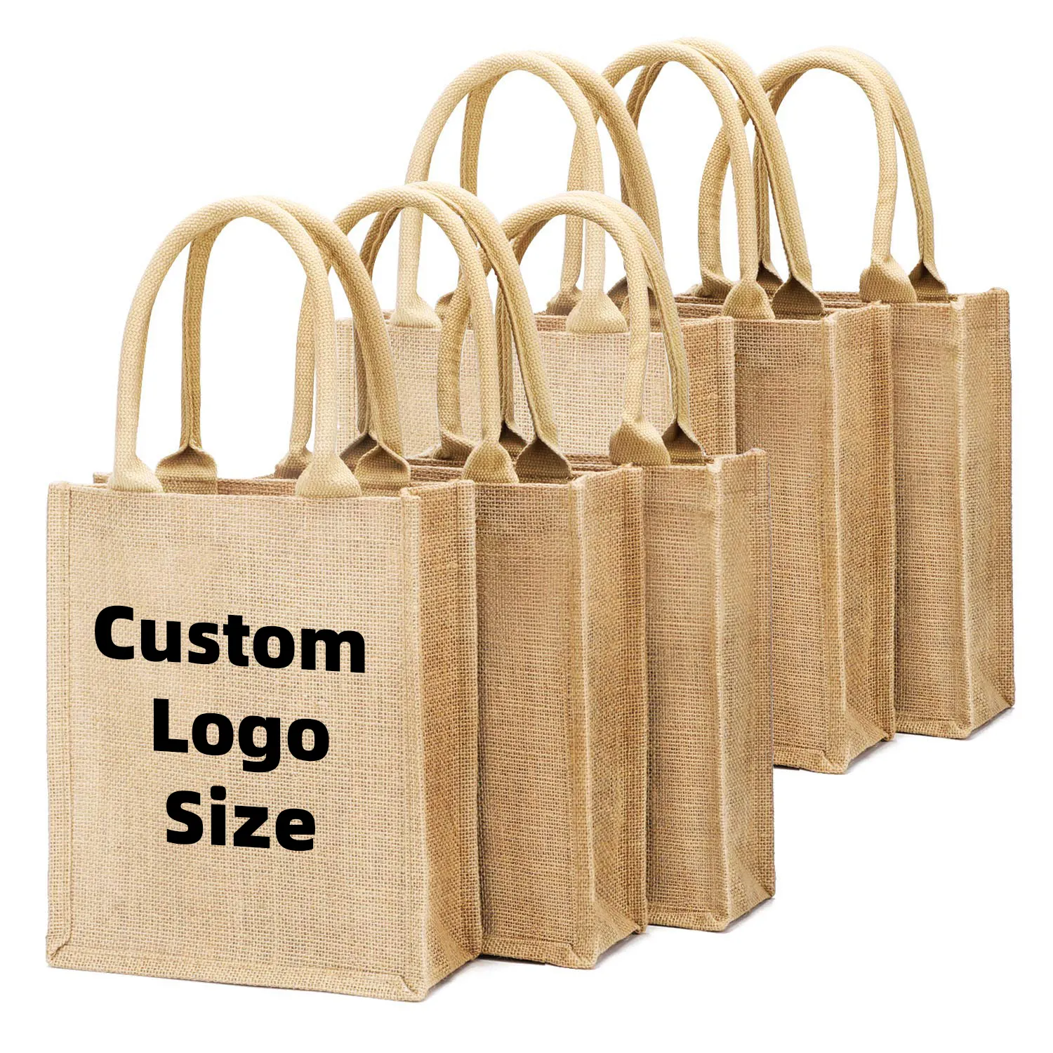 Custom Zipper Diy Blank Eco-Friendly Jute Bag Medium Reusable Jute Handle Bag Shopping Burlap Tote Bag