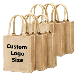 カスタムジッパーDiyブランク環境にやさしいジュートバッグミディアム再利用可能なジュートハンドルバッグショッピング黄麻布トートバッグ