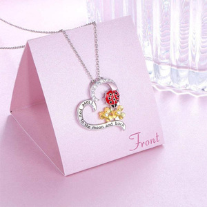 ฉันรักคุณดวงจันทร์และกลับแมลงเต่าทองดอกไม้หัวใจจี้สร้อยคอ - Product Image 2
