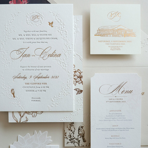 Invitación de <span class=keywords><strong>Boda</strong></span> con Ilustración de Lugar en Acuarela Personalizada, Impresión Tipográfica, Estampado en Relieve, Multicapa, con Sobre Floral - Product Image 6