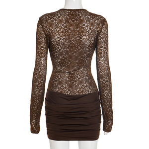 GX25265 Boutique de vêtements pour femmes, streetwear, <span class=keywords><strong>robe</strong></span> sexy à manches longues, col rond, <span class=keywords><strong>dentelle</strong></span> transparente, <span class=keywords><strong>robe</strong></span> de soirée, <span class=keywords><strong>robe</strong></span> <span class=keywords><strong>moulante</strong></span> élégante, mini robes - Product Image 5