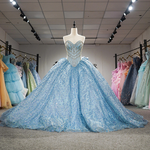 Robe de Quinceañera de luxe bleu glace Dy1384 avec appliques, perles lourdes naturelles, paillettes, en mousseline de soie, coupe princesse, pour bal de promo - Product Image 4
