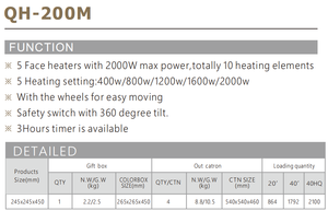 Chauffage infrarouge CE approuvé QHW-2000 2000W, sûr pour les personnes âgées, sur pied, faible bruit, anti-basculement, thermostat réglable pour maison de retraite - Product Image 5